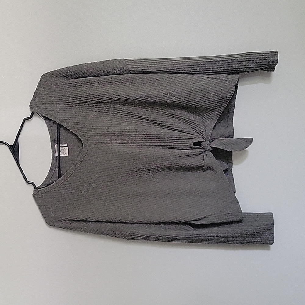 Olive Tie Front Waffle Top